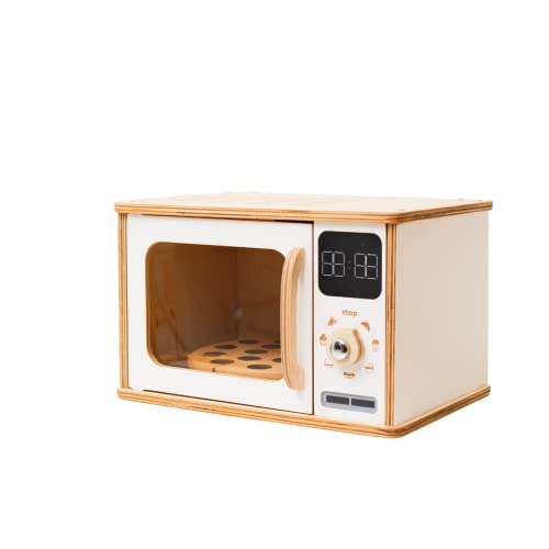 Wooden Kids Microwave Oven Montessori Furniture for Toddler Play Toy Microwave Wood Kids Playroom Natural Wooden Nursery Decor Birthday Baby Gift Neutral Room Kids Gift 2nd 3rd Birthday (Dark Walnut)