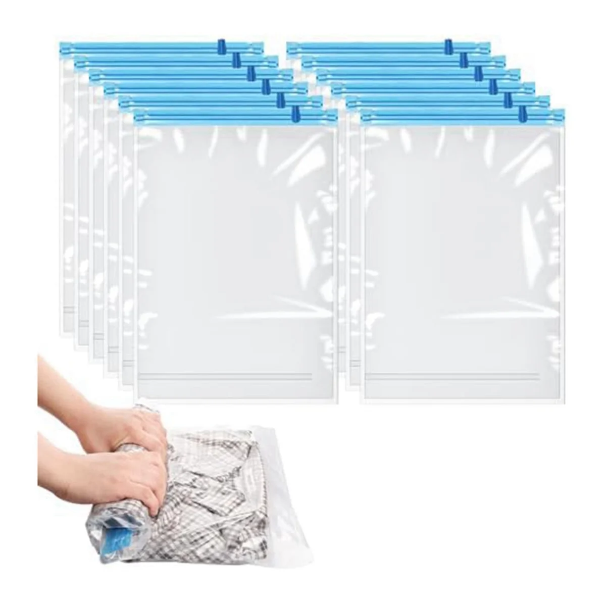 12 Pack Reusable Roll Up Compression Bags,35X50cm Medium Vacuum Storage Bags for Travel,Saving Packing