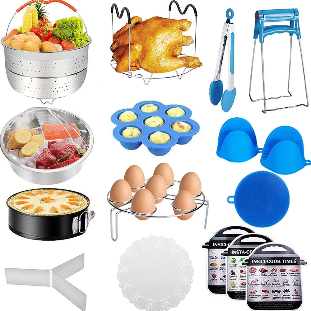 Accessories for Instant Pot, 73 Pcs Accessories for Instapot for 5,6,8Qt- 60 Pcs Parchment Papers, 2 Metal Steamer Baskets, Non-stick Springform Pan, Egg Rack, Egg Bites Mold, Kitchen Tong