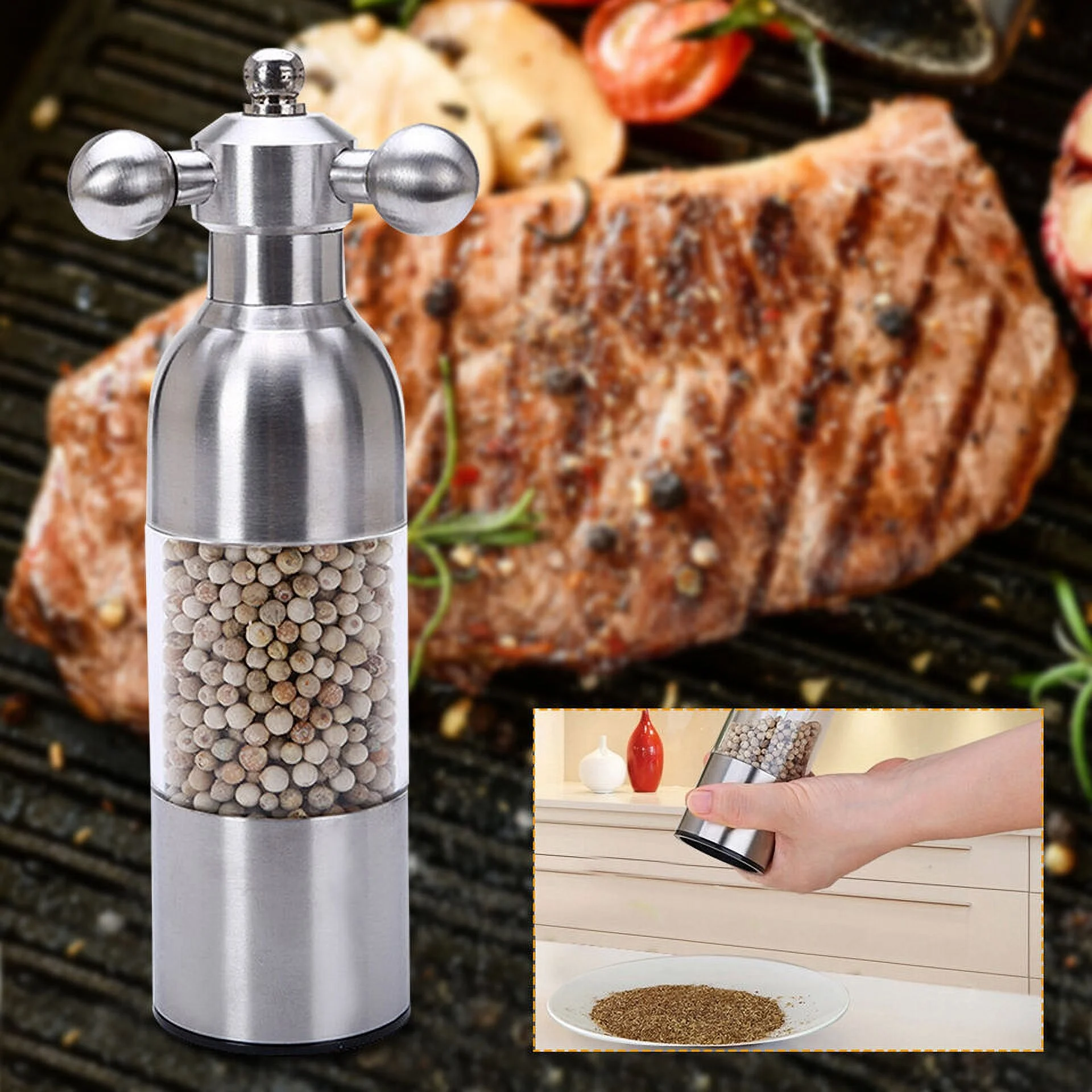 Kitchen Manual Salt Pepper Spice Sauce Grinder Stainless Steel Core Mill Muller