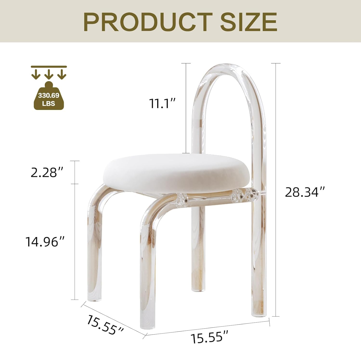 Acrylic Transparent Modern Chair Transparent Fluid Style, Bedroom Makeup Chair, Casual Light Luxury Dining Chair, Weight Capacity 330Lb Clear