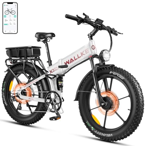 W Wallke Actual 2800W Dual Motor Folding Mountain Electric Bike, 48V 44Ah Battery 170 Mile,26