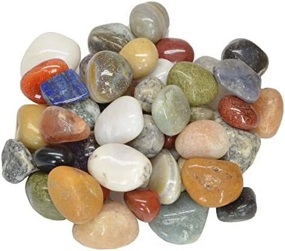 2 Pounds Rare Indian Tumbled Polished Natural Stones Assorted Mix - Medium Size - .75