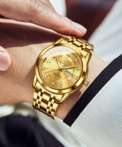 OLEVS Mens Diamond Watch Luxury Business Dress Wrist Watches Quartz Stainless Steel Waterproof Luminous Day Date