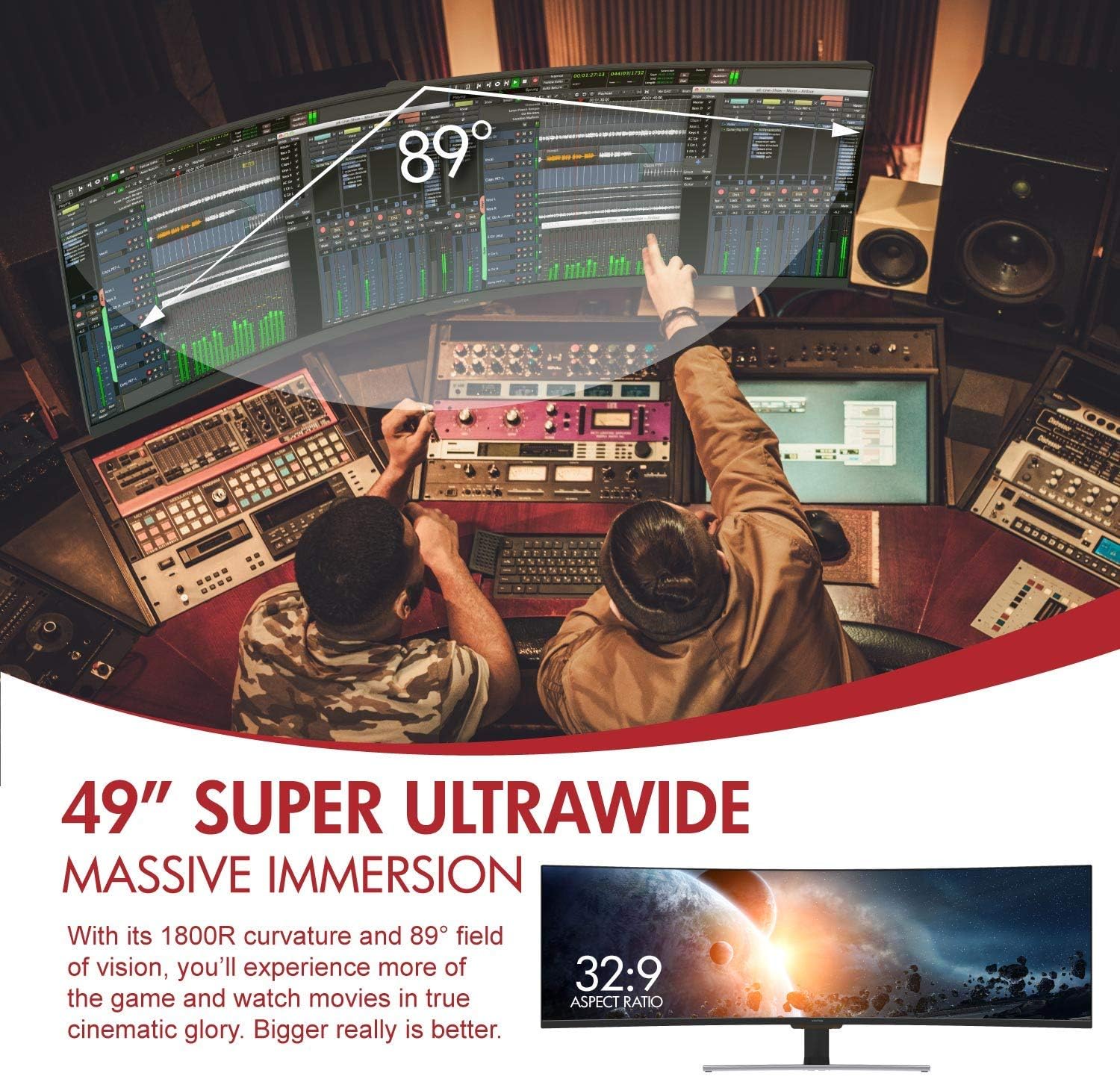 VIOTEK SUW49C 49-Inch Super Ultrawide 32:9 Curved Monitor with Speakers, 144Hz HDR 6ms 3840x1080p, FreeSync, GamePlus, VESA & More