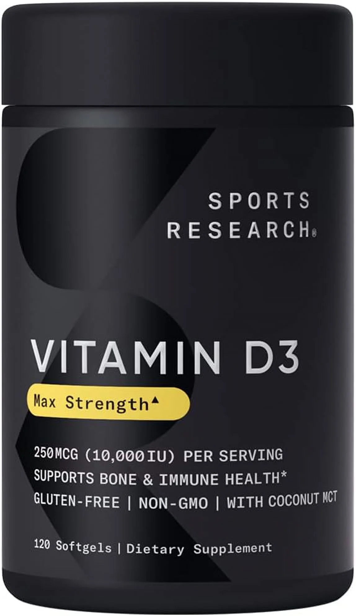 Sports Research Vitamin D3 10,000 IU with Coconut MCT Oil - High Potency Vitamin D Supplement for Immune & Bone Support - Non-GMO Verified, Gluten & Soy Free – 120 Liquid Softgels