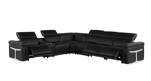 Riccardo 6-Piece Italian Leather Sectional Sofa with 3 Power Reclining Couch Seats, USB & Wireless Chargers, Headrests, Lumbar Support, Cup Holder, and Console Storage, White