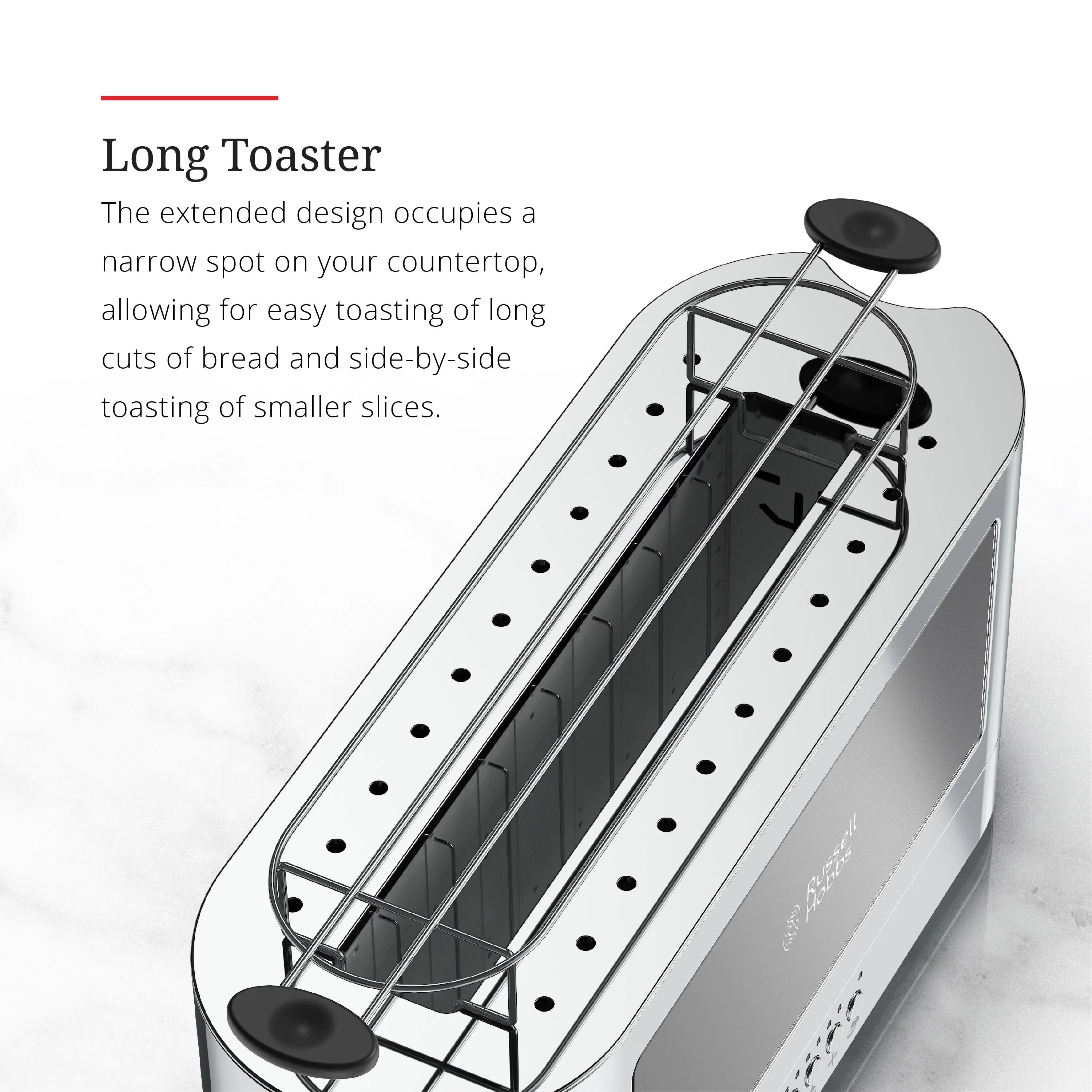 Russell Hobbs 2-Slice Glass Accent Long Toaster, Black & Silver, TRL9300BKR