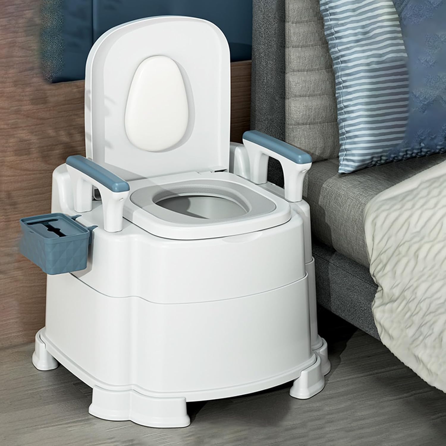 Bedside Commode Upgraded Safety Commode Toiletfor Elderly and Disabled with Detachable Armrests Height Adjustable Indoor Outdoor Commode for Elderly, Disabled, Adult, 500lbs Heavy Duty