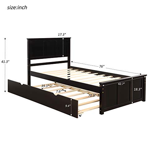 Merax Modern Wood Low Platform Bed Frame with Headboard and Footboards/Wood Slat Support, No Box Spring Needed/Easy Assembly, Twin Espresso