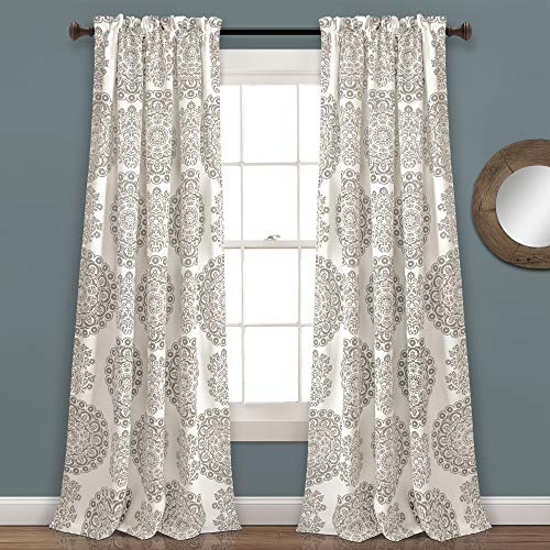 Lush Decor, Gray Evelyn Medallion Light Filtering Window Curtain Panel Pair, 84