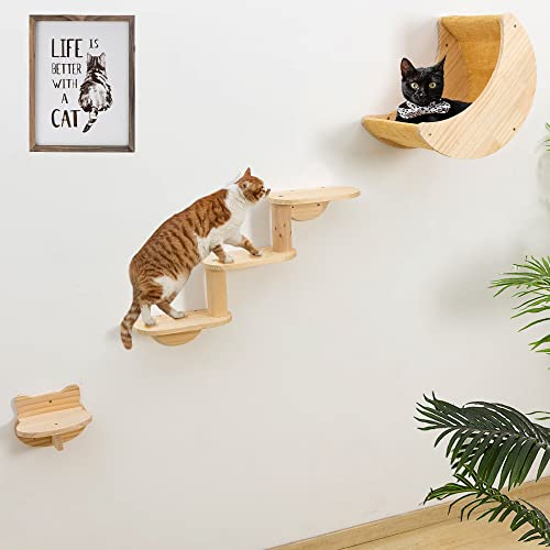 Cat Shelf for Wall Hammock Climbing Shelves and Perches Solid Wood Cat Steps for Activity Indoor Cats Wall Furniture 3pcs/Set