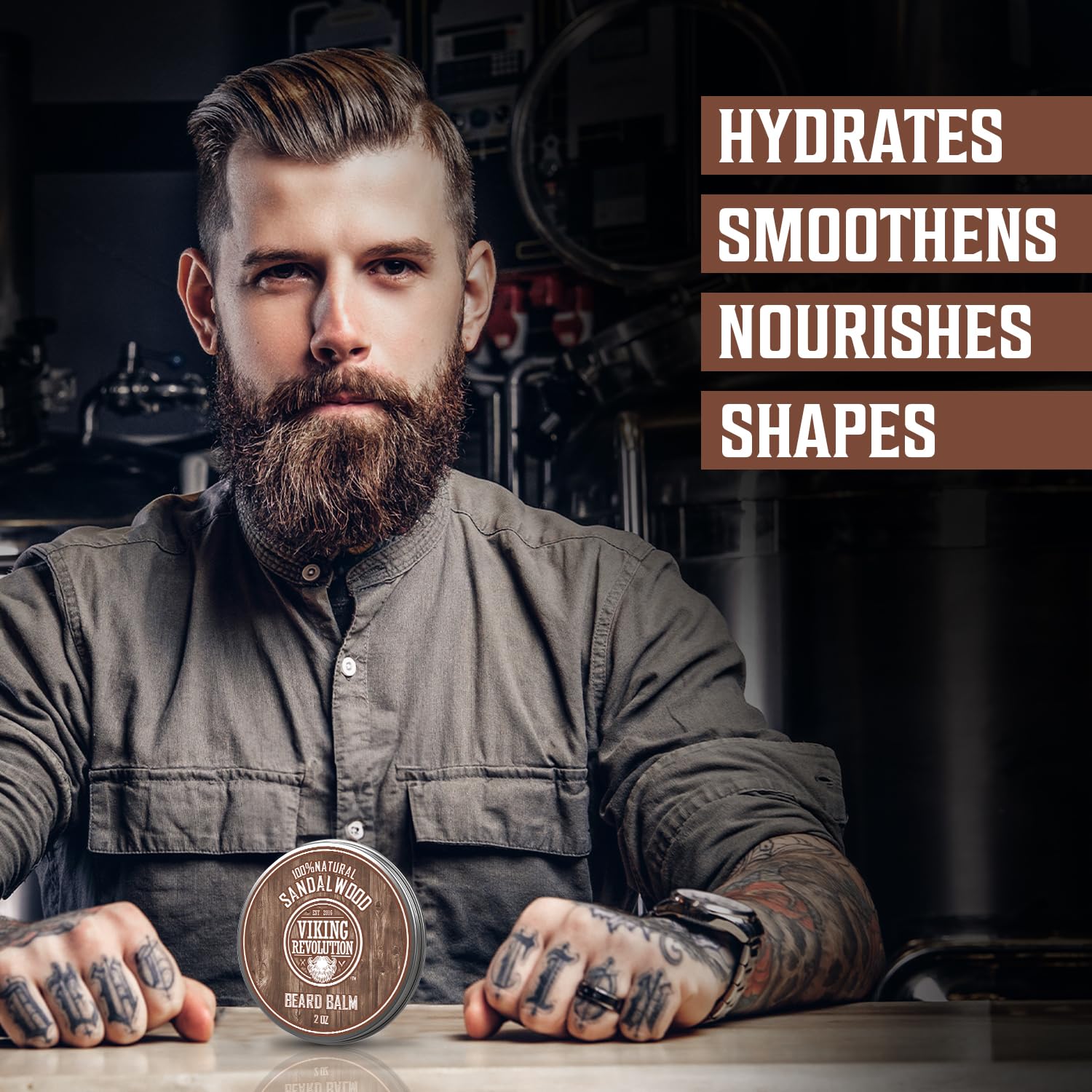 Viking Revolution Sandalwood Beard Balm for Men and Sandalwood Beard Oil Bundle - With Argan and Jojoba Oils - Soften and Moisturize your Beard