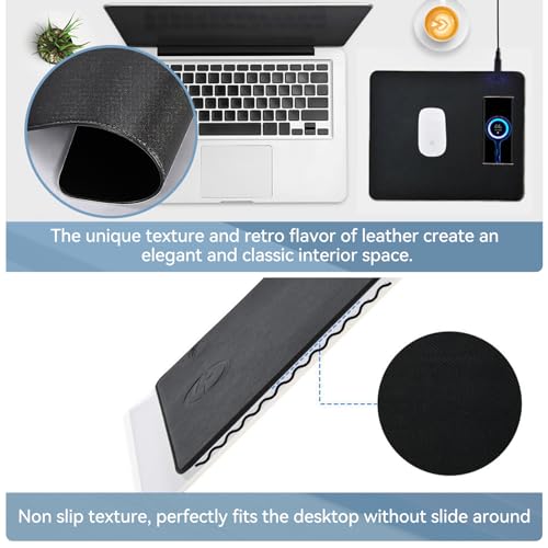 Desk Mat with Wireless Charging Mouse Pad Gaming Large Desk Pad with wireless charger 32x16 Waterproof Black Leather Computer Mat Mousepad Non-Slip Protector on Top of Desks