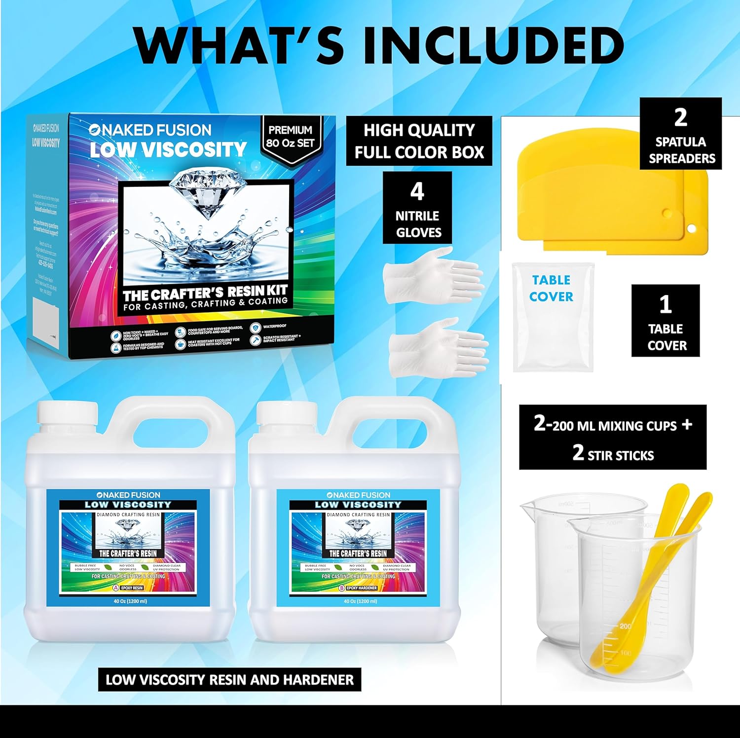 Epoxy Resin 80 OZ KIT- Craft Art Resin -The Crafters Resin Crystal Clear Casting, Silicone Molds, Flowers, DIY, Art, Wood, River Table, Countertop, Food Safe, Non-Toxic- Heat Resistant