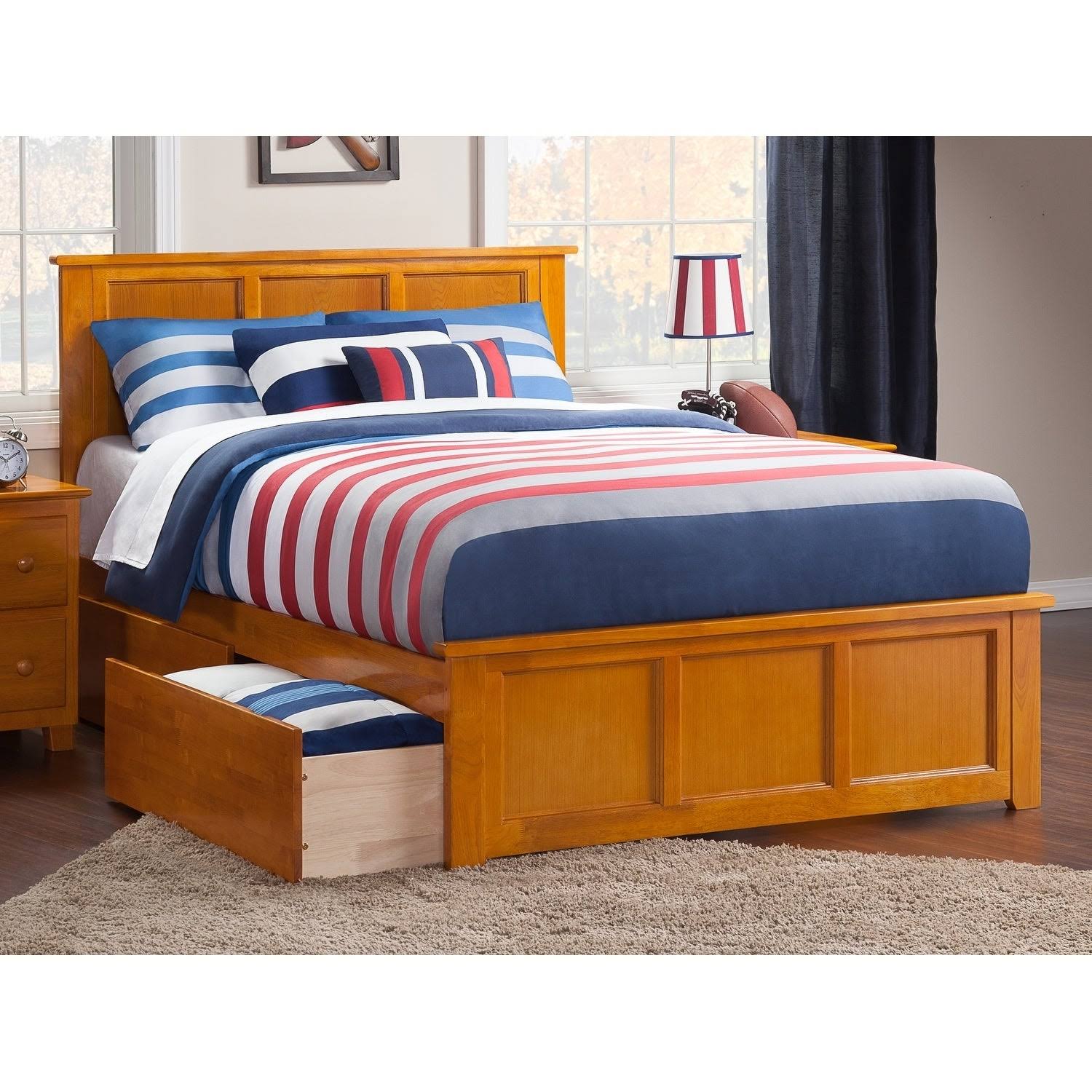 Atlantic Furniture Madison Caramel Full Bed with Matching Foot Board and 2 Urban Drawers