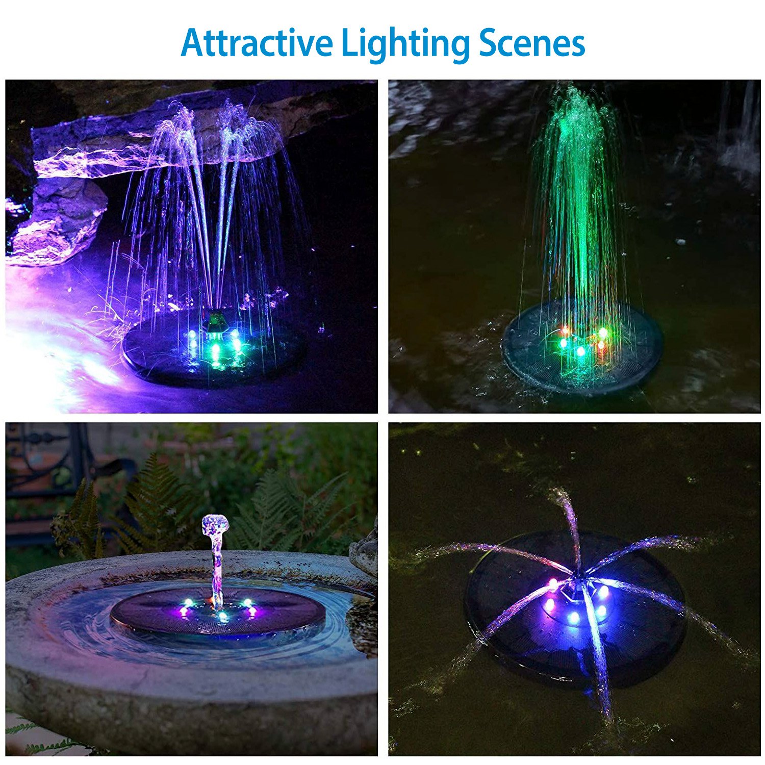 Solarek Solar Powered Fountain Pump Floating Bird Bath Pond Pump With LED Lights 7 Nozzles