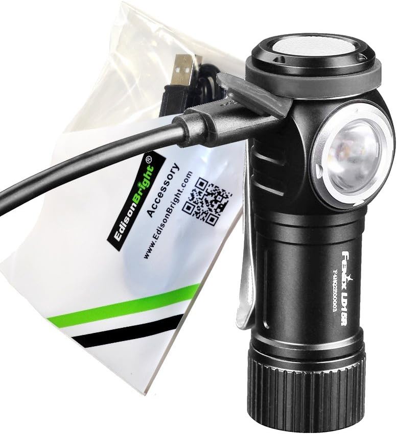FENIX LD15R 500 Lumen USB rechargeable right angled task light/Flashlight with EdisonBright USB charging cable Pack of 2
