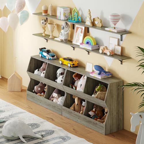 DINZI LVJ Kids Bookshelf, Toy Storage Organizer, Wooden Toy Storage Cabinet, 4 Cubby Children Bookcase, Toddler Book Toy Shelf for Bedroom, Nursery, Hallway, School, 31.5