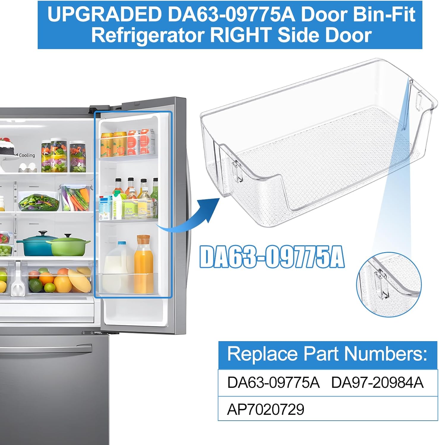 Upgraded DA63-09775A Refrigerator Door Shelf Bin Replacement for Samsung Refrigerator Parts RF27T5201SR RF28T5001SR RF27T5241SR RF28T5021SR Door Shelf,DA97-20984A for Samsung Fridge Right Door Shelves