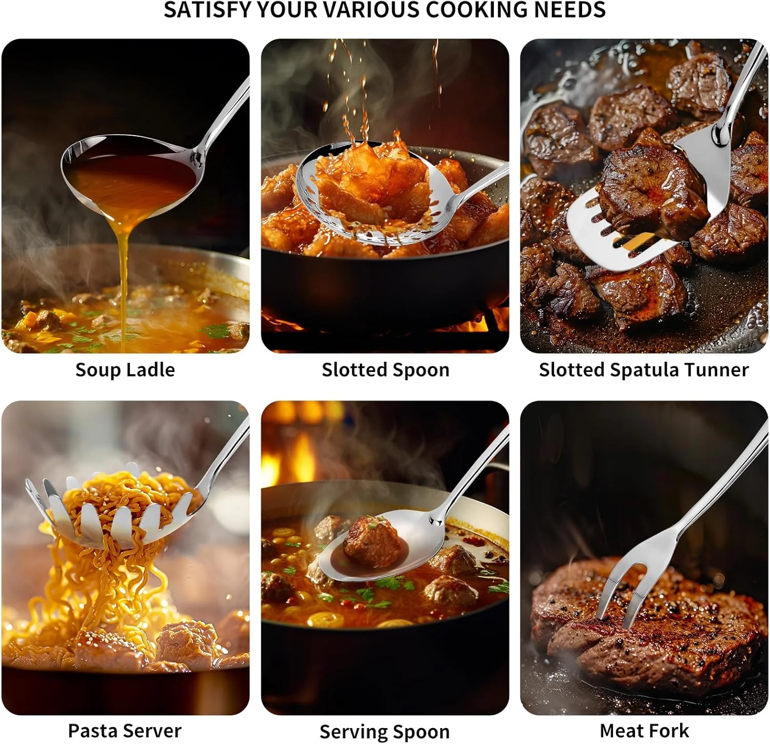 304 Stainless Steel Matte Kitchen Utensils Set, 11 Pcs Long Metal Cooking Utensils Set, Gold Cooking Utensils Set, Dishwasher Safe