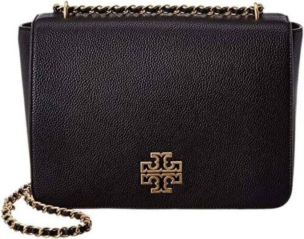 Tory Burch 60401 Britten Black Leather With Gold Hardware Women's Large Adjustable Shoulder Bag