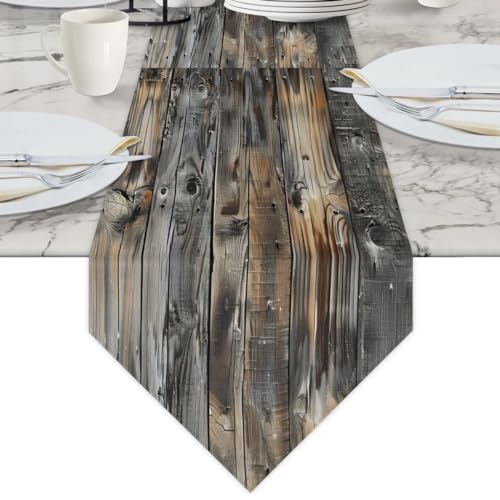 Vintage Wood Texture Table Runners Dresser Scarfs, Table Dresser Runner, Kitchen Dining Table Runners for Indoor Outdoor Holiday Decor 13x60 Inch