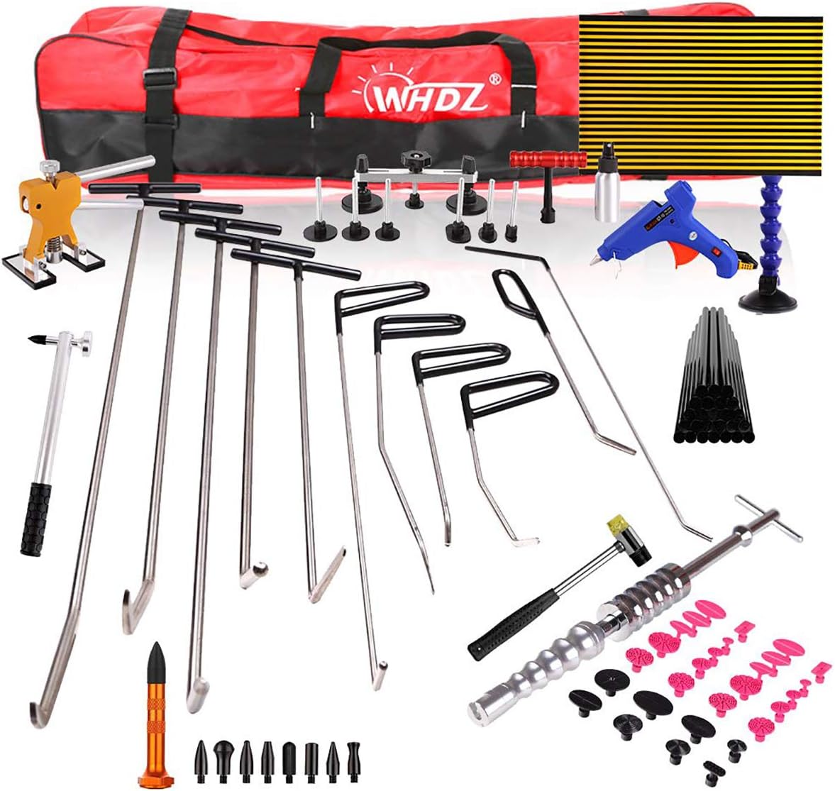 WHDZ Paintless dent Repair Rod 76PCS Paintless Dent Repair Tool Kit Slide Hammer Dent Lifter Bridge Puller Set Light Board Glue Puller Tabs for Car Dent Removal