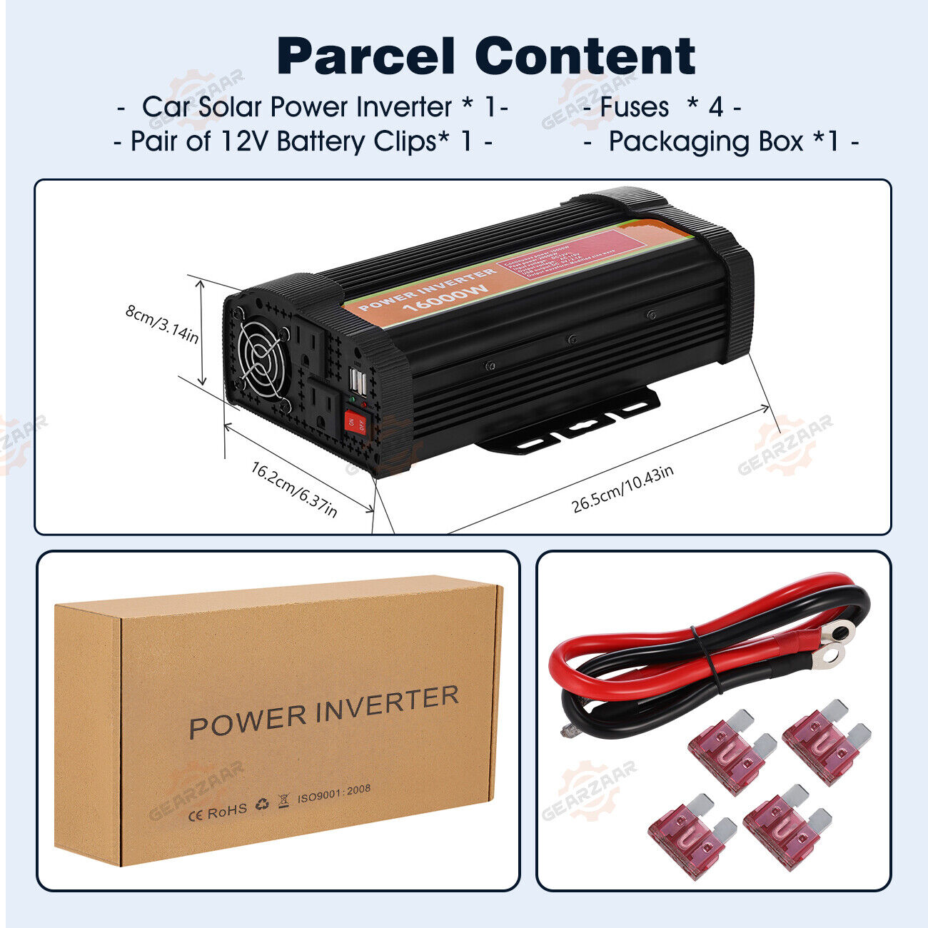 16000W(Peak) Car Power Inverter DC 12V to AC 110/120V Pure Sine Wave Converter
