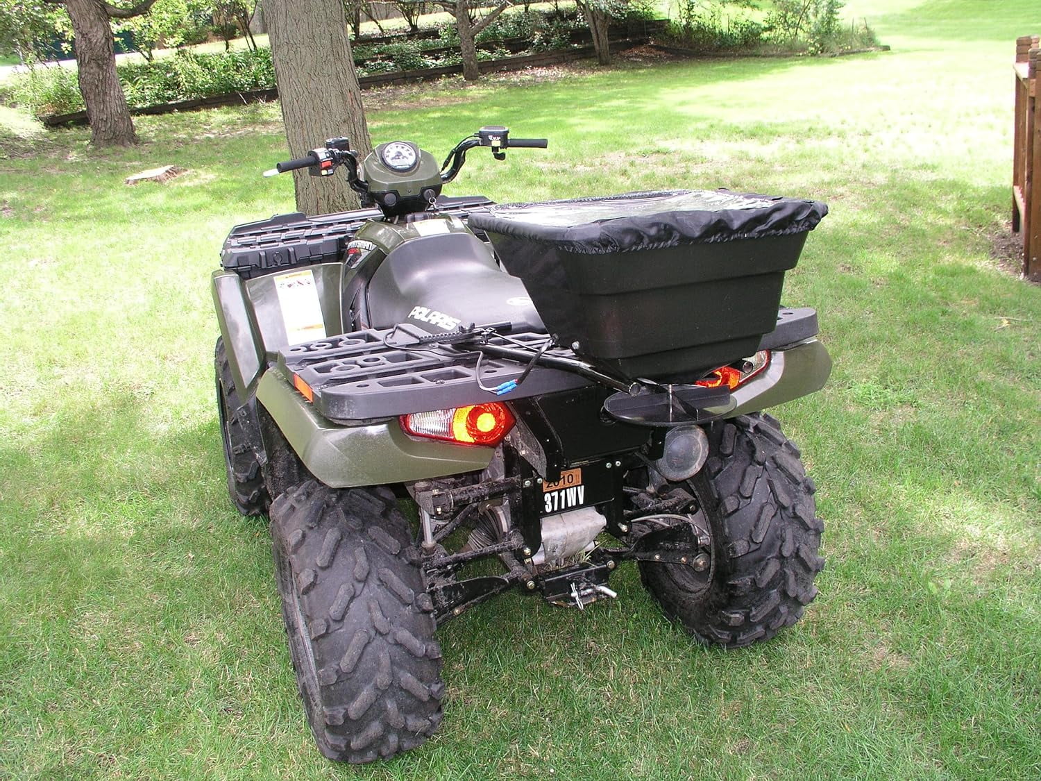 12V 80 Pound Capacity Broadcast Seed & Fertilizer Spreader With Back Or Front Mounting And Rain Protector For ATV, UTV, Or Utility Tractor