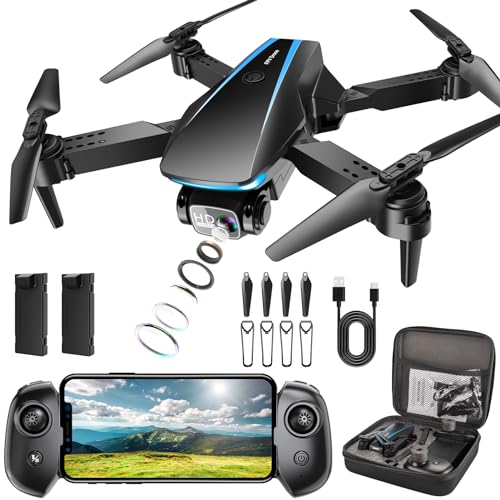Drone with Camera - Drones for Adults, with 2 Batteries, Carrying Case, Propellers, 1080P HD Foldable Drone with Stable Hover, Trajectory Flight, Gravity Control, One Key Take Off/Land, 3D Flip