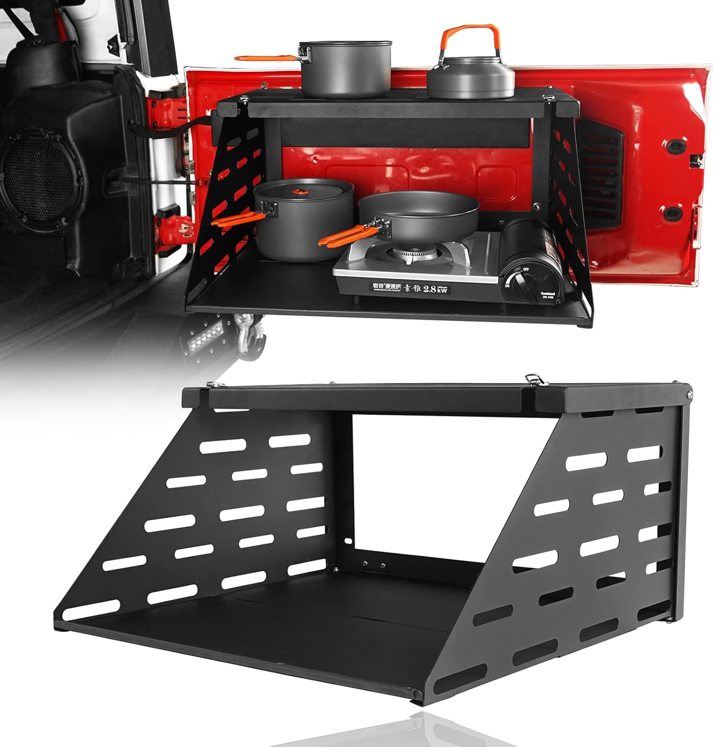 Hooke Road 2-Tier Wrangler Tailgate Table Foldable Camping Cargo Shelf Compatible with Jeep Wrangler JK & JL & Unlimited 07-22