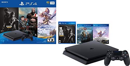 Flagship Play Station 4 1TB HDD Only on Playstation PS4 Console Slim Bundle with Three Games: The Last of Us, God of War, Horizon Zero Dawn 1TB HDD Dualshock 4 Wireless Controller -Jet Black