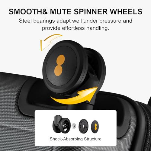 LEVEL8 Trunk Luggage, Large Suitcase 28 Inch Luggage with Spinner Wheels, Luminous Textured 28 Inch Checked Large Luggage, Lightweight Hard Case with Tsa Lock, 28 Inch, Black