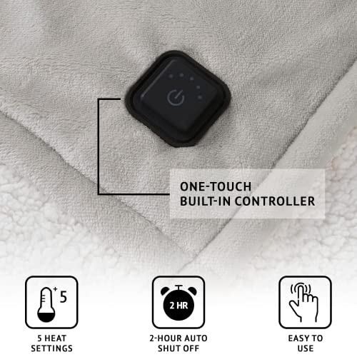 Beautyrest Plush to Sherpa Reversible Electric Blanket, Built-in Soft Button Controller, Auto Shut Off, Multi Heat Setting, UL Certified, Machine Washable Heated Throw, 50x60 Red Plaid