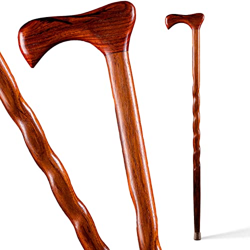 Brazos Handcrafted Wood Walking Cane, Twisted Oak, Derby Style Handle, for Men & Women, Made in the USA, Flint, 37