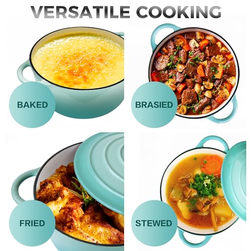 Trustmade Cast Iron Dutch Oven, Enamel Coated Bread Baking Pot with Self Basting Lid, Ideal for Family