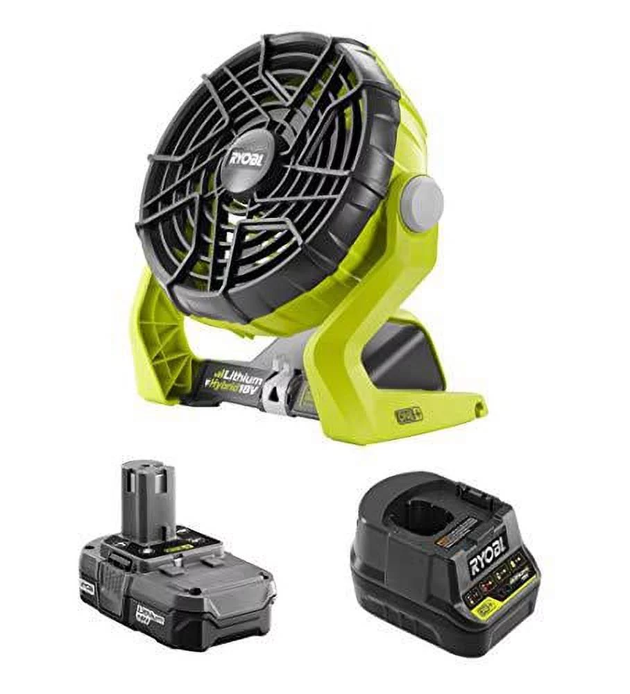 ryobi tools 18-volt hybrid portable fan kit with battery and charger (no retail packaging)