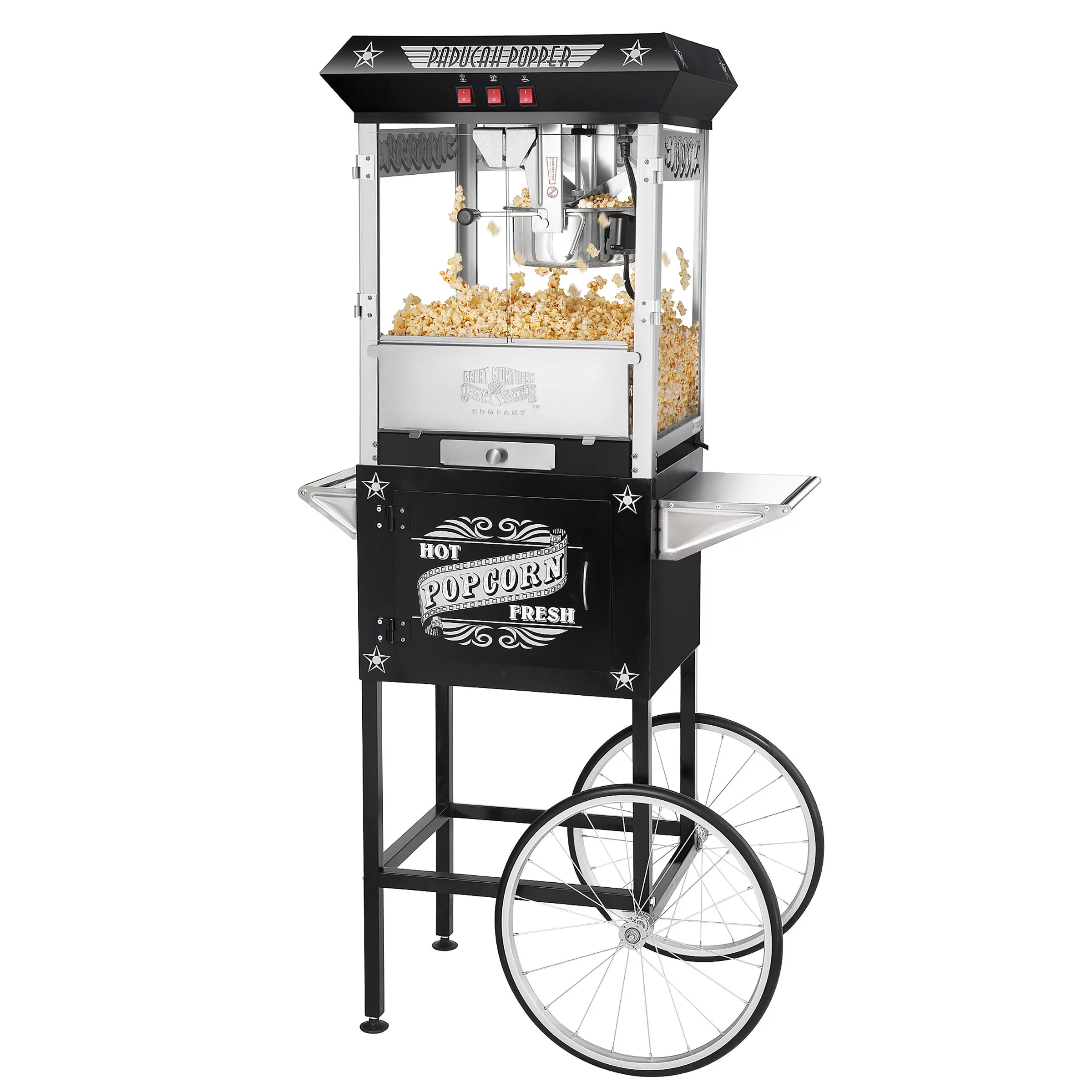 Great Northern Popcorn Black Antique Style 8oz Popcorn Popper Machine with Cart, 8 Ounce