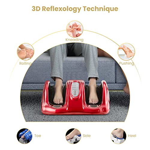 WELLHUT Foot Massager Machine Shiatsu Foot and Calf Massager for Ankle, Calf Leg Arm, Shiatsu Kneading Rolling, Feet Massager Machine, Gifts for Men and Women, Burgundy