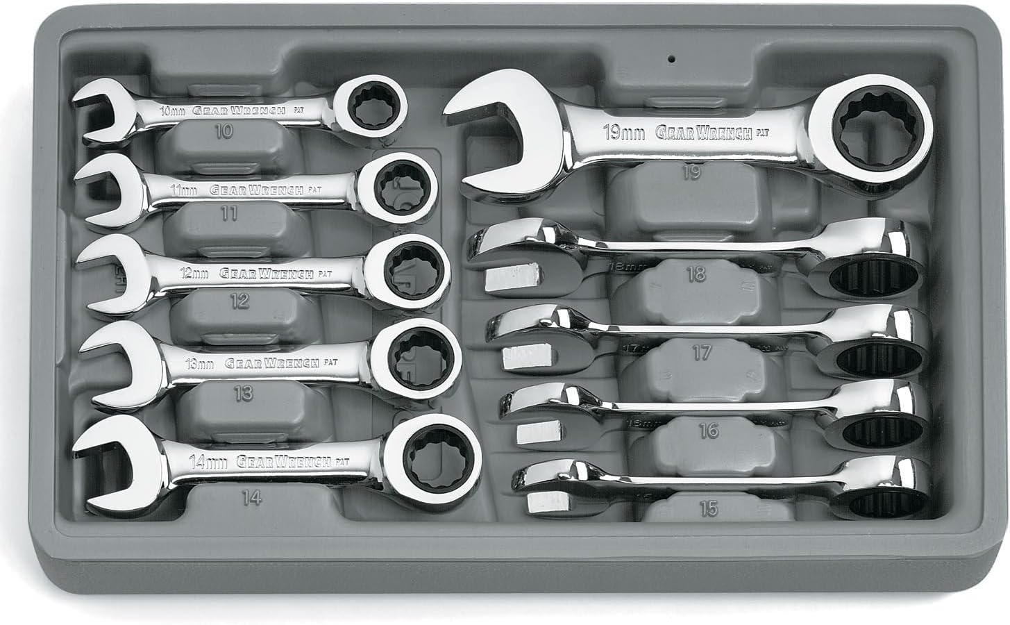 GEARWRENCH 10 Pc. 12 Pt. Stubby Ratcheting Combination Wrench Set, Metric - 9520D