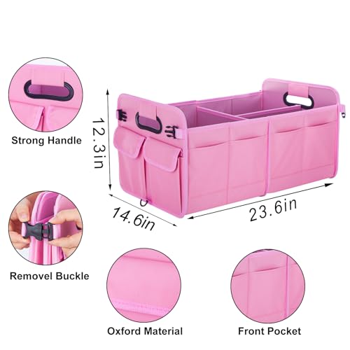 Car Trunk Organizer Storage for SUV Car Organizers Accessories Adjustable Straps with 9 Pockets Collapsible Waterproof 66L Oxford Trunk Organizer for Women/Men Beige