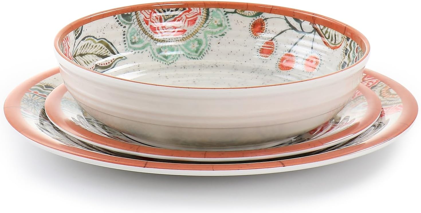 Elama Ester 12 Piece Melamine Dinnerware Set, Multi Colored