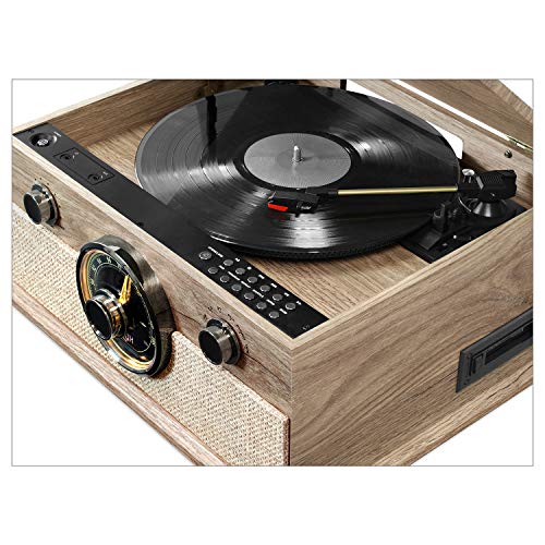 Victrola Brookline Style 6-in-1 Bluetooth Record Player & Multimedia Center with Built-in Speakers - 3-Speed Turntable, CD & Cassette Player, FM Radio, Wireless Music Streaming, Farmhouse Oatmeal