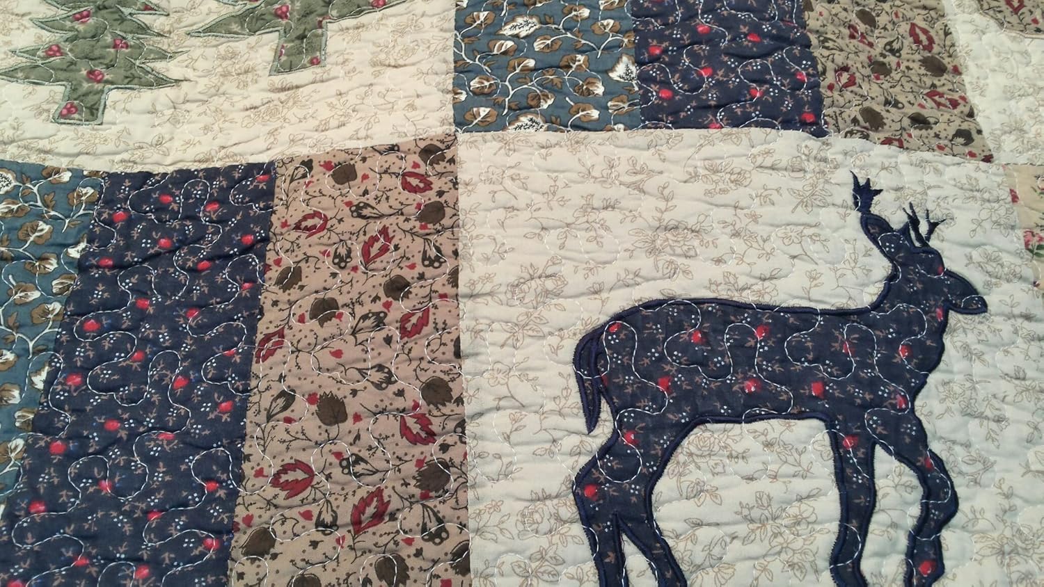 Mountain Highlands Bear Deer Lodge Cabin, All Cotton 3 Piece Queen Quilt Set