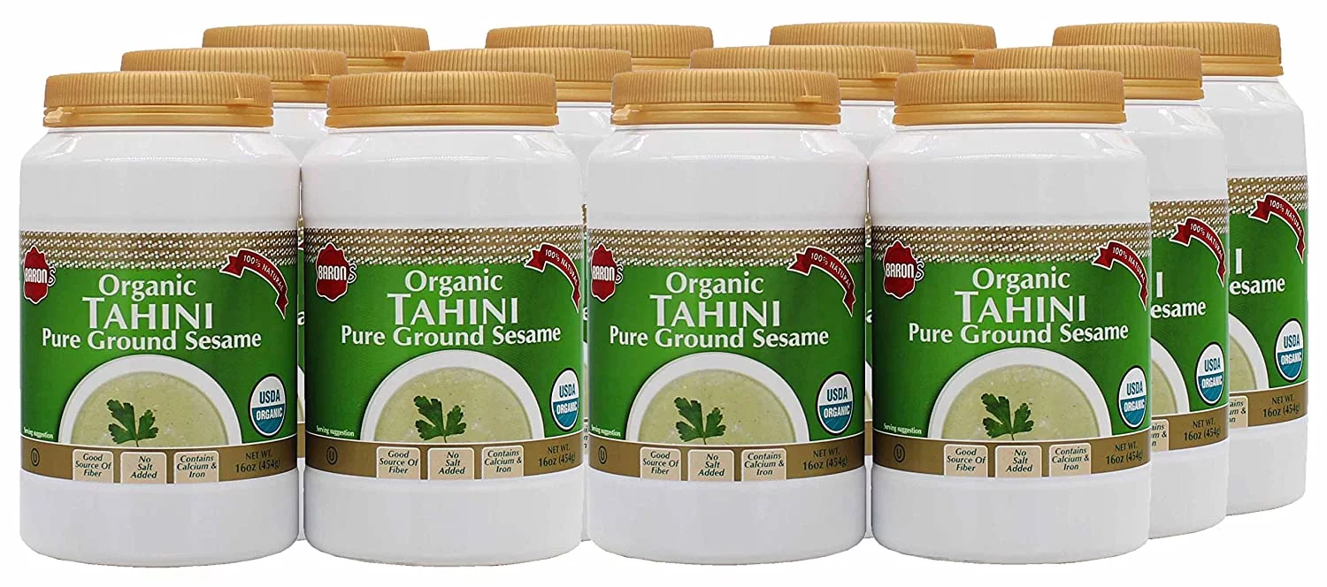 Baron's Organic Pure Tahini Sesame Paste 16oz Jars (12 Pack) Kosher