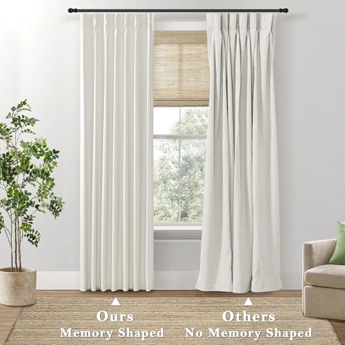 SHINELAND Grey Light Sun Blocking Curtains for Bedroom Living Room 84 Inches Long Gray Linen Pinch Pleated 100% Blackout Curtains 84 Inch Length 2 Panels Set for Sliding Glass Door