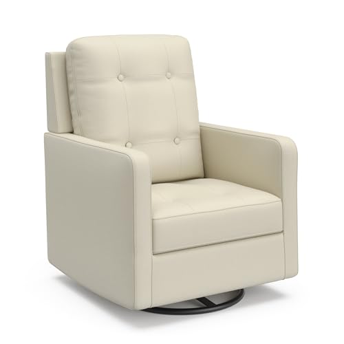 Storkcraft Beckett Upholstered Nursery Swivel Glider (Fog) – GREENGUARD Gold Certified, CertiPUR-US Certified Foam, Pillow-Based Comfortable Swivel Glider
