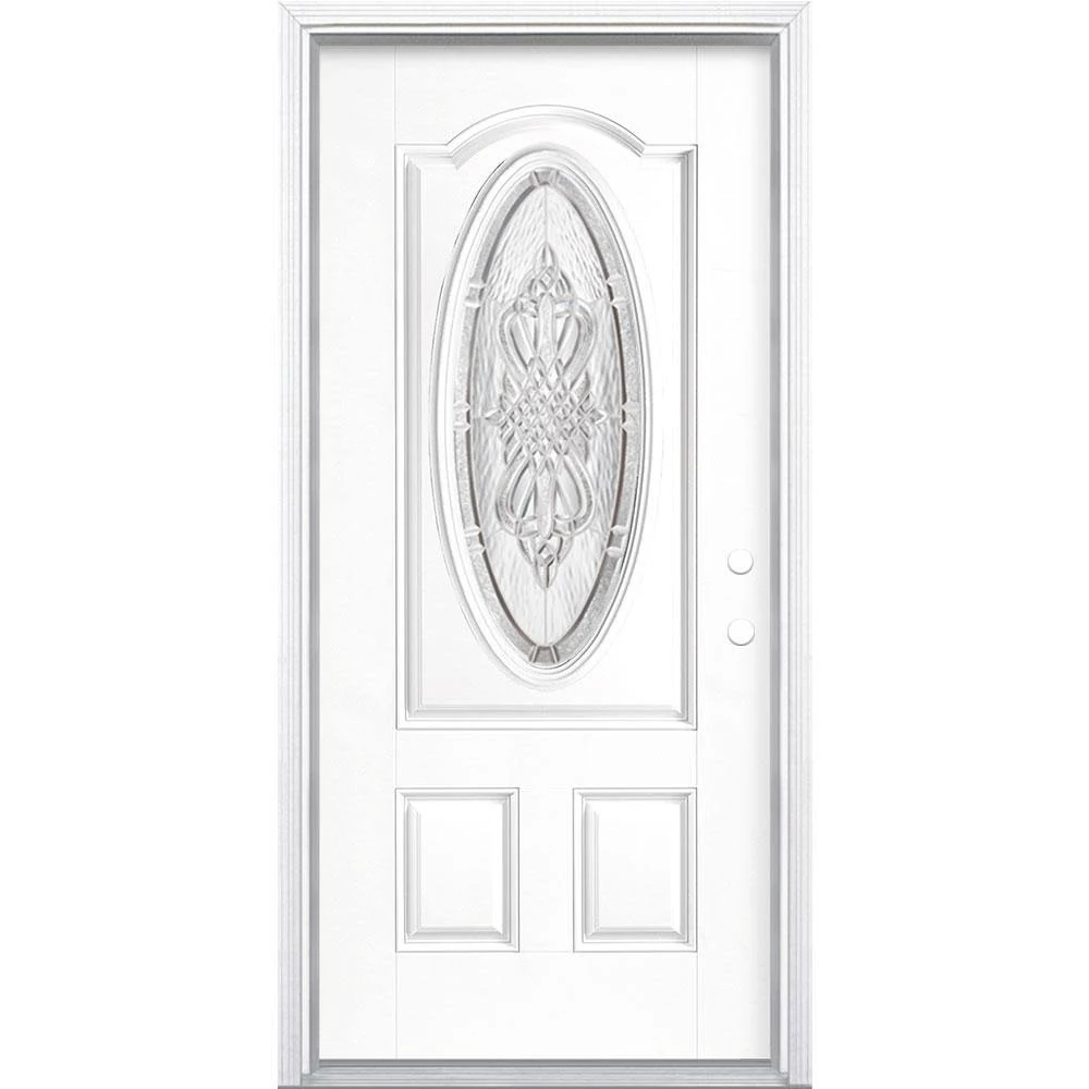 Masonite 36 in. x 80 in. New Haven 3/4 Oval Left Hand Inswing Painted Smooth Fiberglass Prehung Front Exterior Door w/ Brickmold