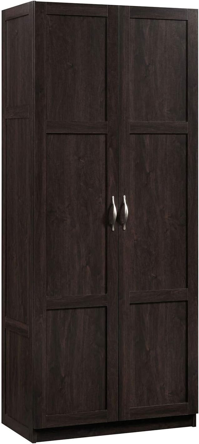Dark Brown Tall 2 Door Pantry Cabinet Organizer Storage Cupboard Ample Shelves Utility Drawer Towel Shelf Shelving Bedroom Kitchen Home Office Furniture Wood 29.6
